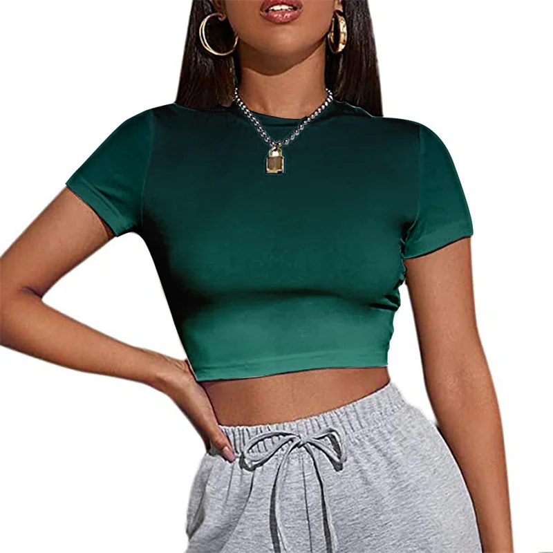 

Summer Women Top Sexy Midriff-baring T-shirt Sling Crop Short Sleeve Casual Clothes Print Comfortable Simple Style