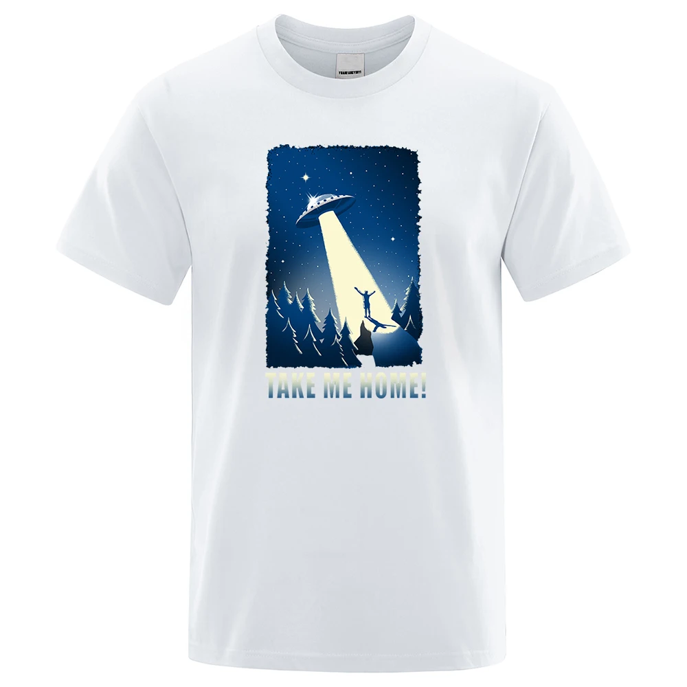 

Men's T-shirt Ufo Take Me Home Print 100% Cotton Short Sleeve Tees Solid Color Summer Wear O-neck Large Size Streetwear Shirt