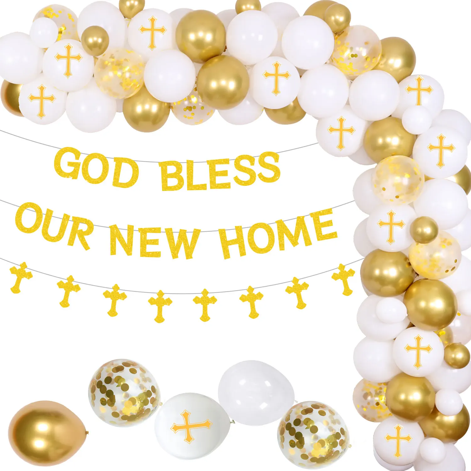 

Sparkly God Bless Our NewHome Banner Decor Balloon Garland Kit for Baptism Christening First Communion Housewarming Party Supply