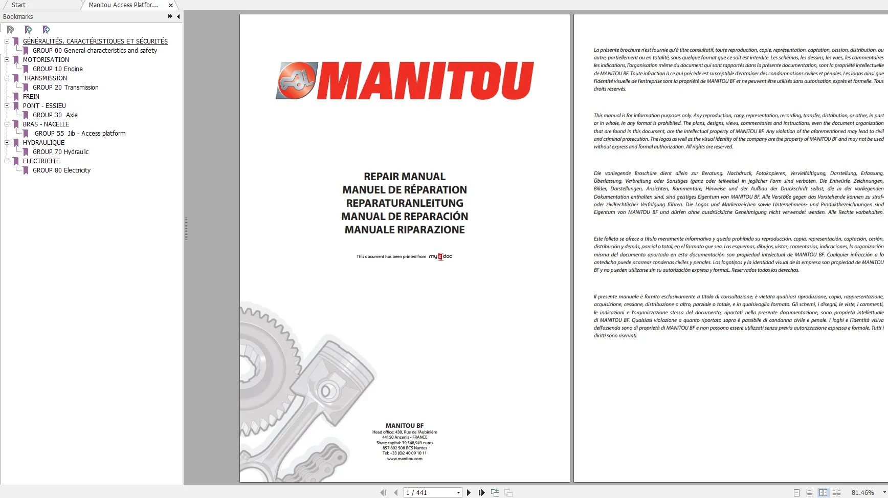 Вилочный погрузчик Manitou 7 26 ГБ PDF Ремонтные операторы Руководство и запасные части
