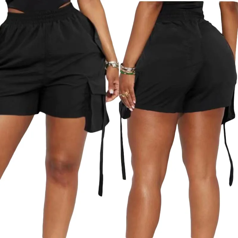 Y2k Black Cargo Shorts Pockets 2023 Summer Women High Waisted Sporty Joggers Retro Fashion Streetwear Solid Color Basic Shorts