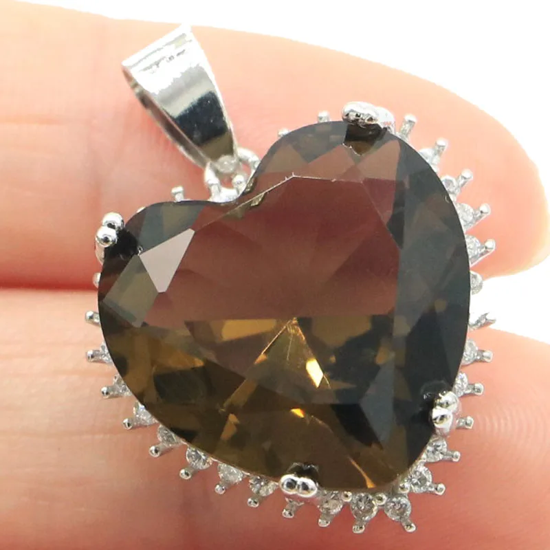 

9g 925 SOLID STERLING SILVER PENDANT Rich Blue Aquamarine Smoky Topaz Pink Morganite White CZ High Trendy Polished