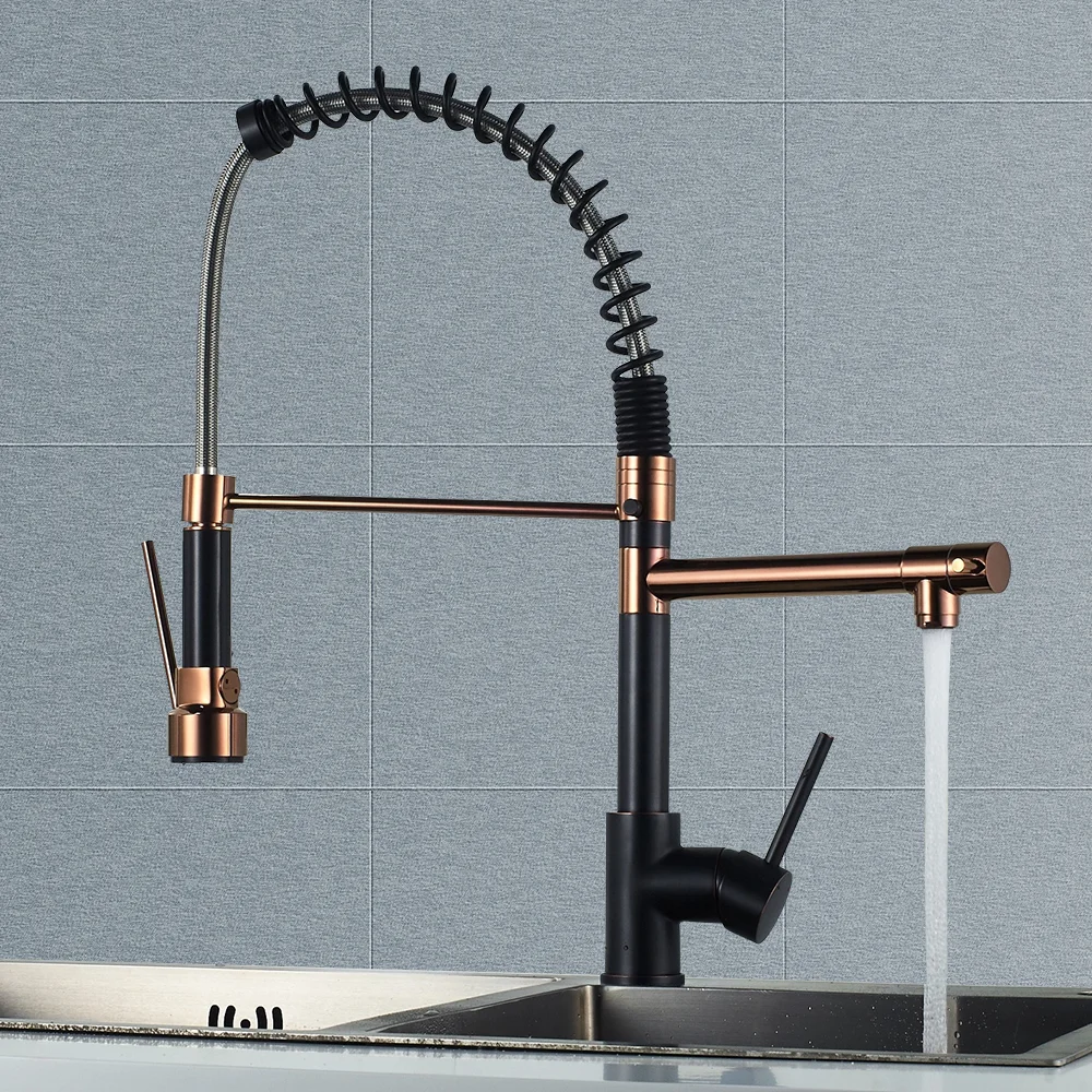 Enlarge Deck Mounted China Rose Gold ORB Tap Watermark Kitchen Faucets With Pull Down Sprayer