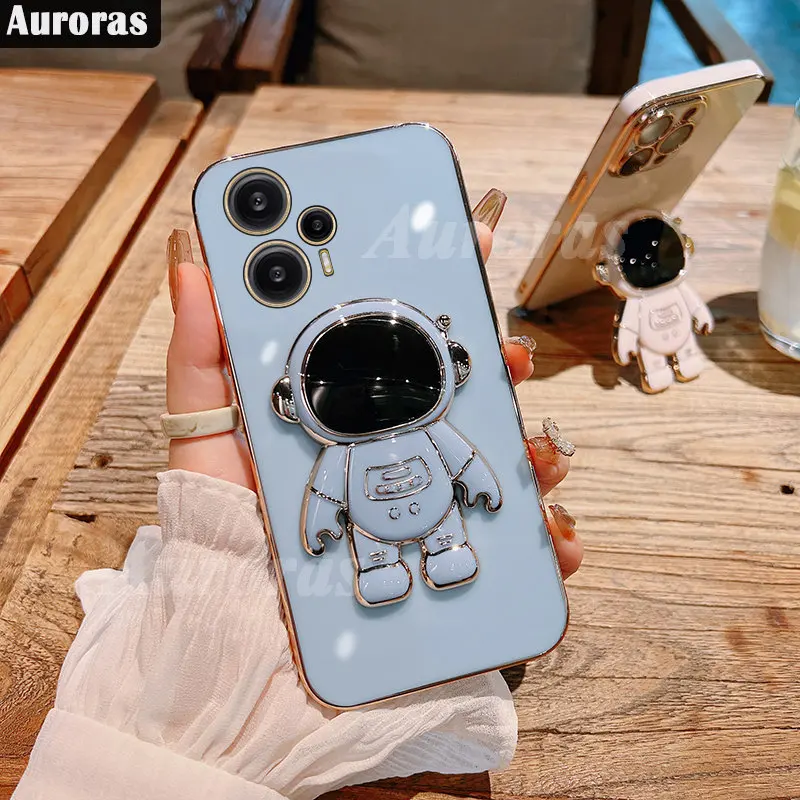 

Auroras For Xiaomi Poco F5 Pro 5G Case With Astronaut Holder Luxury Electroplate Soft Silicone Shell For Poco X5 Pro 5G Cover
