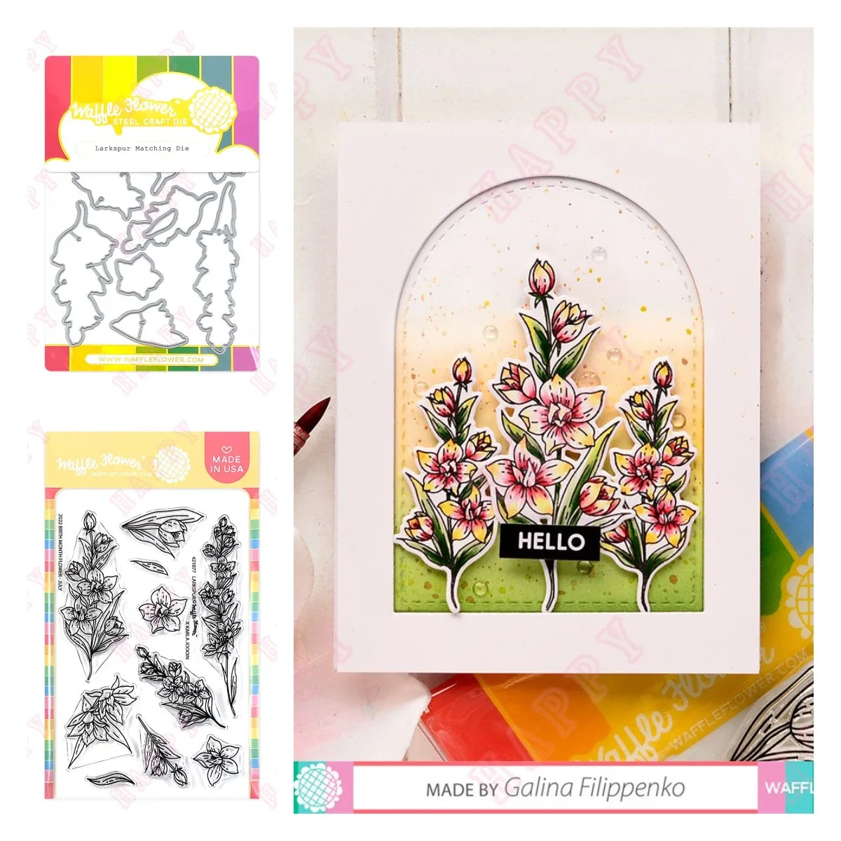 

2022 New Larkspur July Birth Flower Metal Cutting Dies Clear Stamps Diy Scrapbooking Paper Greeting Cards Decor Embossing Molds