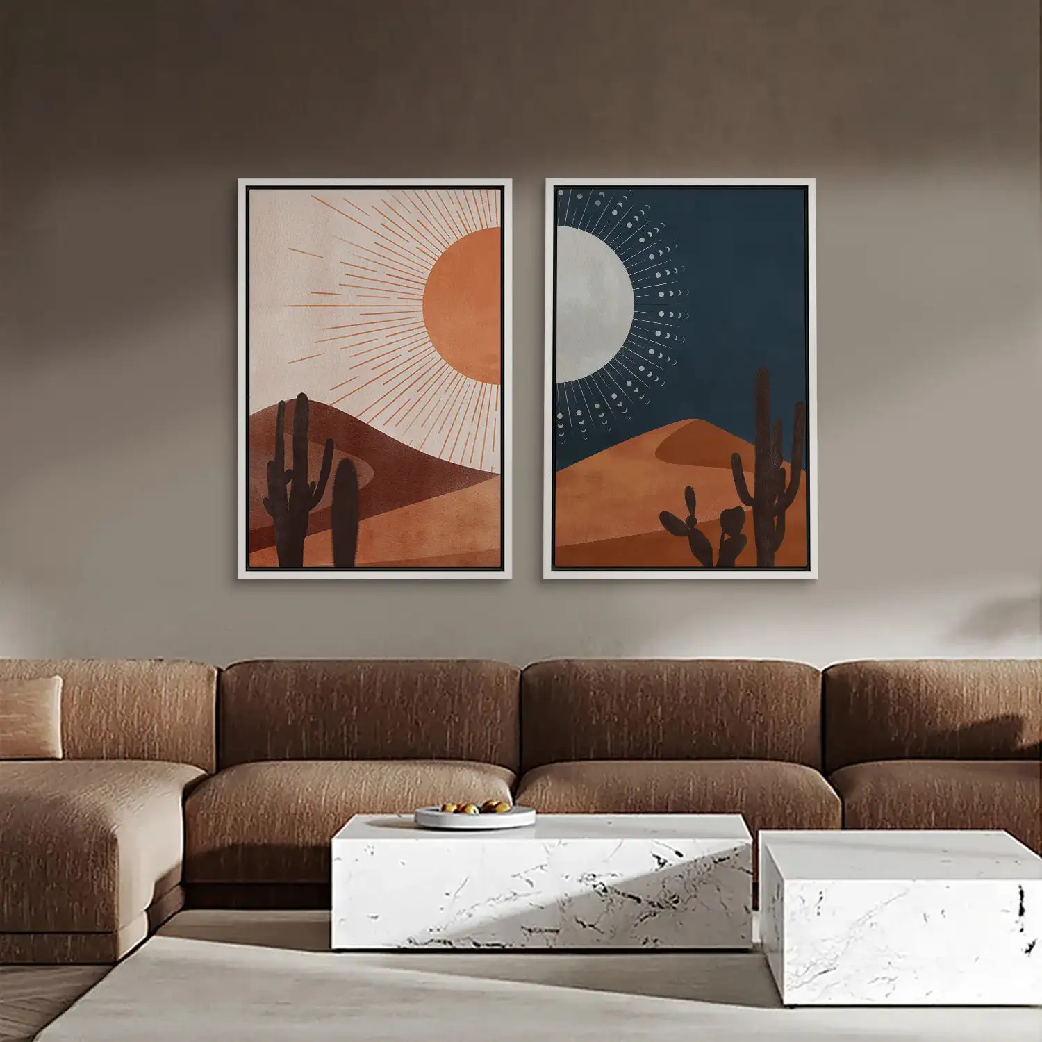 2 шт. настенные картины на холсте солнце и луна кактус пустыня пейзаж Юго-Западный