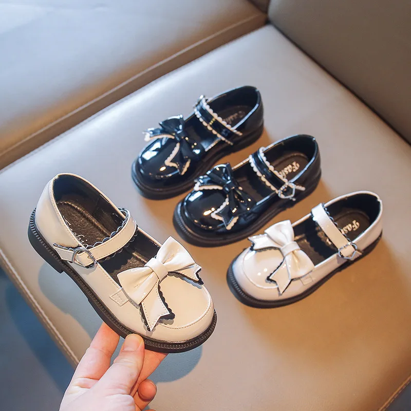 

Girls Leather Shoes 2022 Spring New Children Britain Style Bow Princess Sweet Loafers Kids Fashion Versatile Round-toe Non-slip