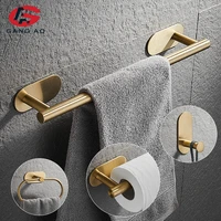 brushed gold stainless steel round wall mounted hand towel bar rack toilet paper holder hooks bathroom accessories hardware set
