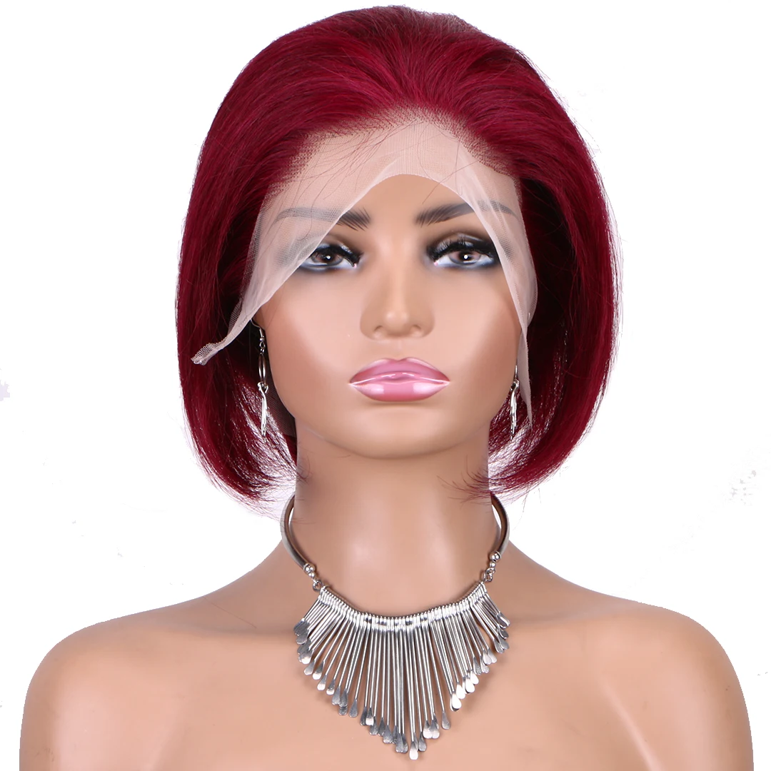Прямой парик 99J красные короткие волосы челюсти Bob180 % плотность из человеческих