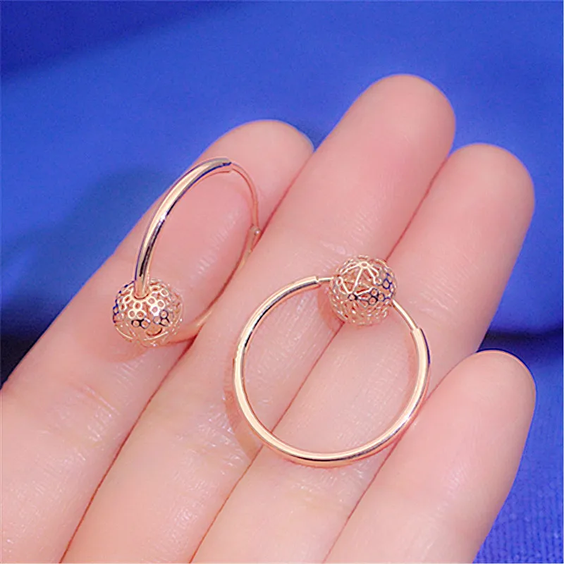 Серьги-кольца женские из розового золота 585 пробы с перфорацией