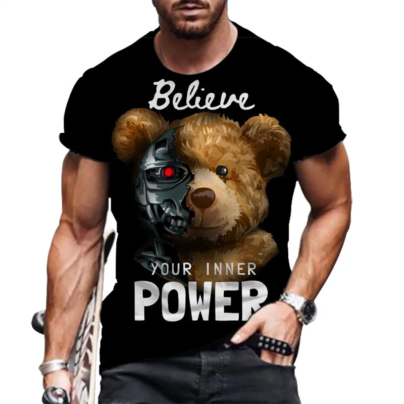 

Men's T-shirt 2022 spring and summer new men's 3D printing o-neck short sleeve cute bear 3D fashion casual printing top