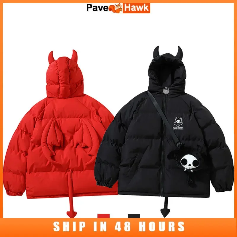 CHIC ERRO - Devil Horn Accent Hood Zip Puffer Jacket