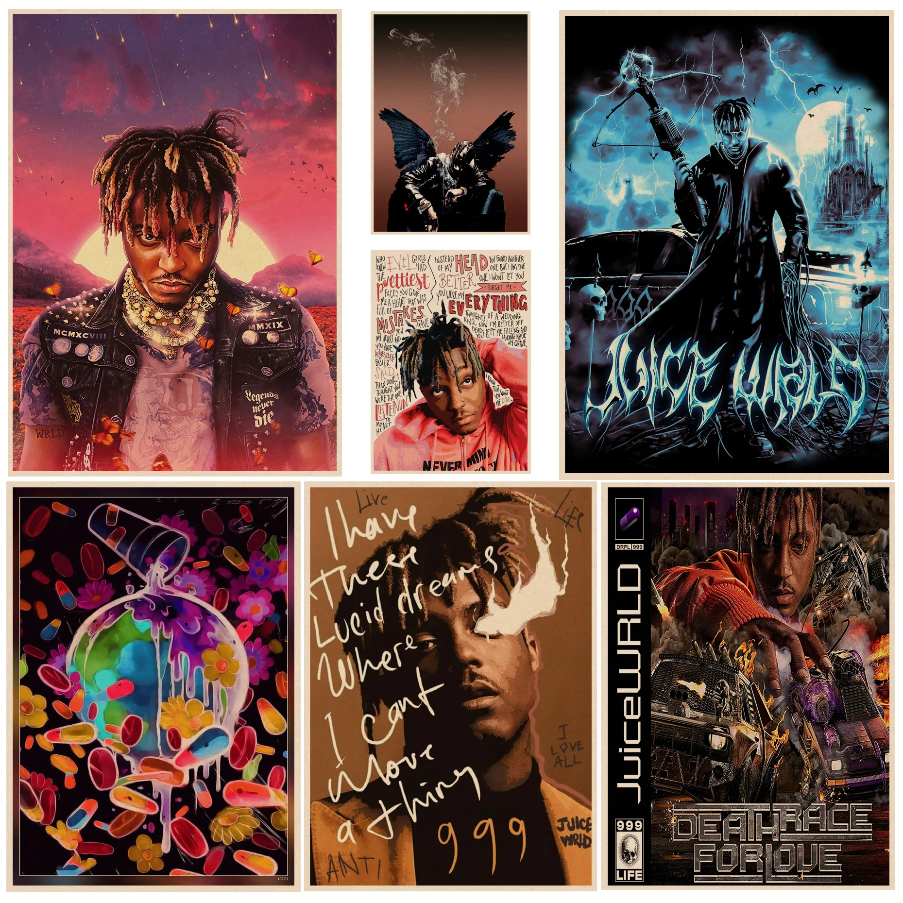 

Rap Hip-hop Musician Juice Wrld Classic Anime Poster Kraft Paper Vintage Poster Wall Art Painting Study Wall Decor
