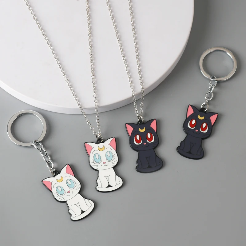 

Hot Anime Alloy Necklace Sweet Cute Cat Creative Cartoon Necklace Key Chain Earrings Lovers Gift Jewelry Pendant