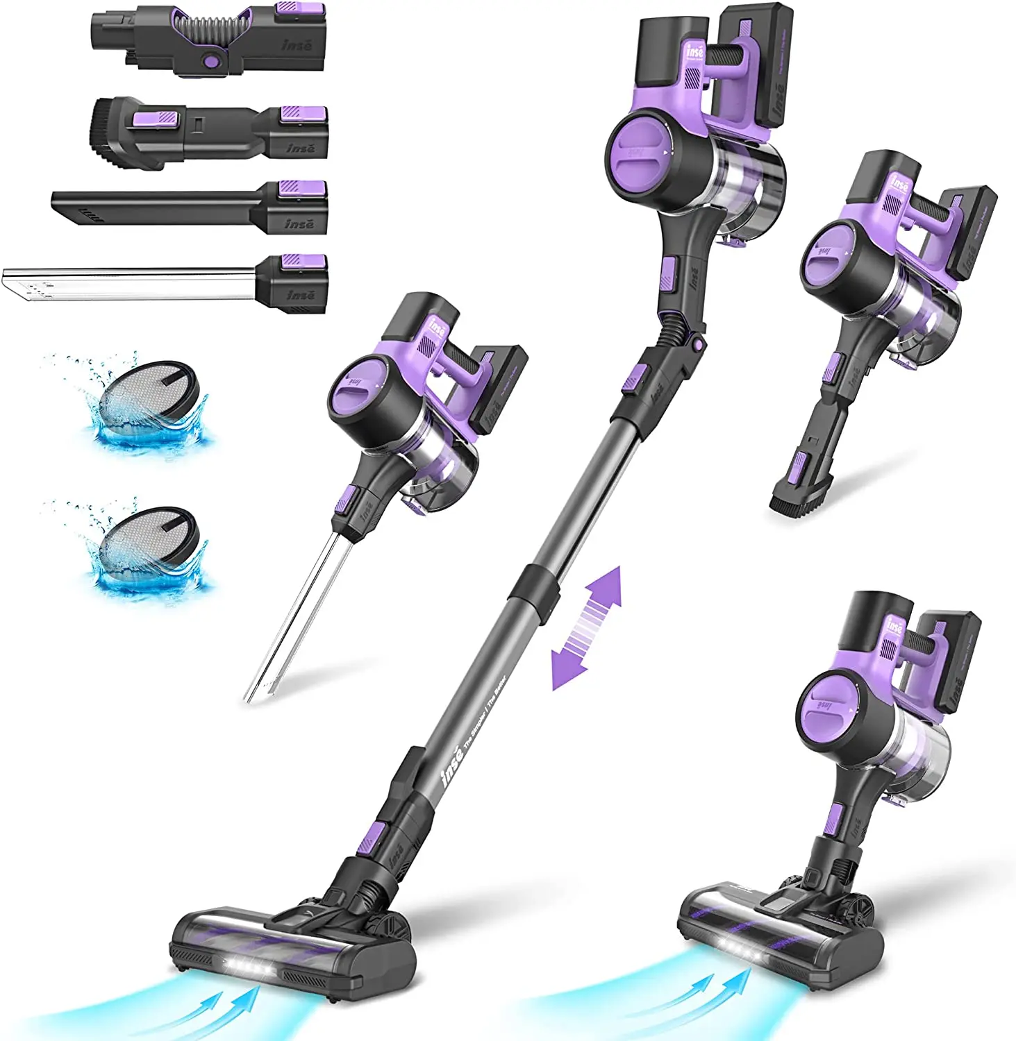 

INSE S10 Cordless Vacuum Cleaner, 26Kpa 350W Stick Vacuum for Hardwood Floor, Up to 50 Mins Rechargeable Battery,for Pet Hair