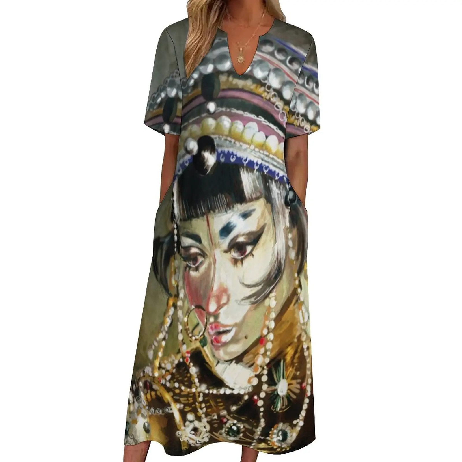 

Jibaro Love Death Robots Dress Science Fiction Kawaii Maxi Dress Aesthetic Boho Beach Long Dresses Short Sleeve Graphic Vestidos