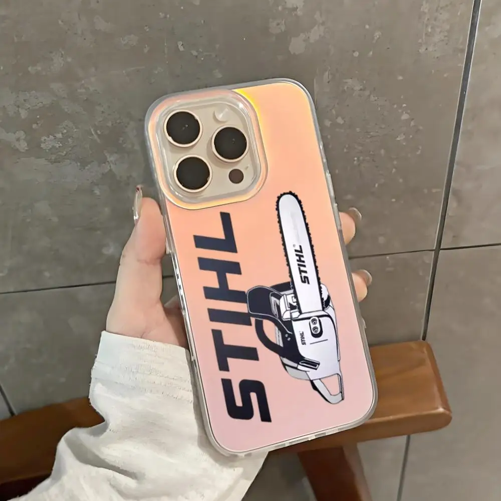 Чехол для телефона XAXC S-STIHLs Chainsaw Logo для iPhone 16 15 14 13 12 11 Pro Max, черный матовый, многоцветный, лазерный, металлический, с эффектом Авроры (art.: 3920dadbfb70e) - 3920dadbfb70e