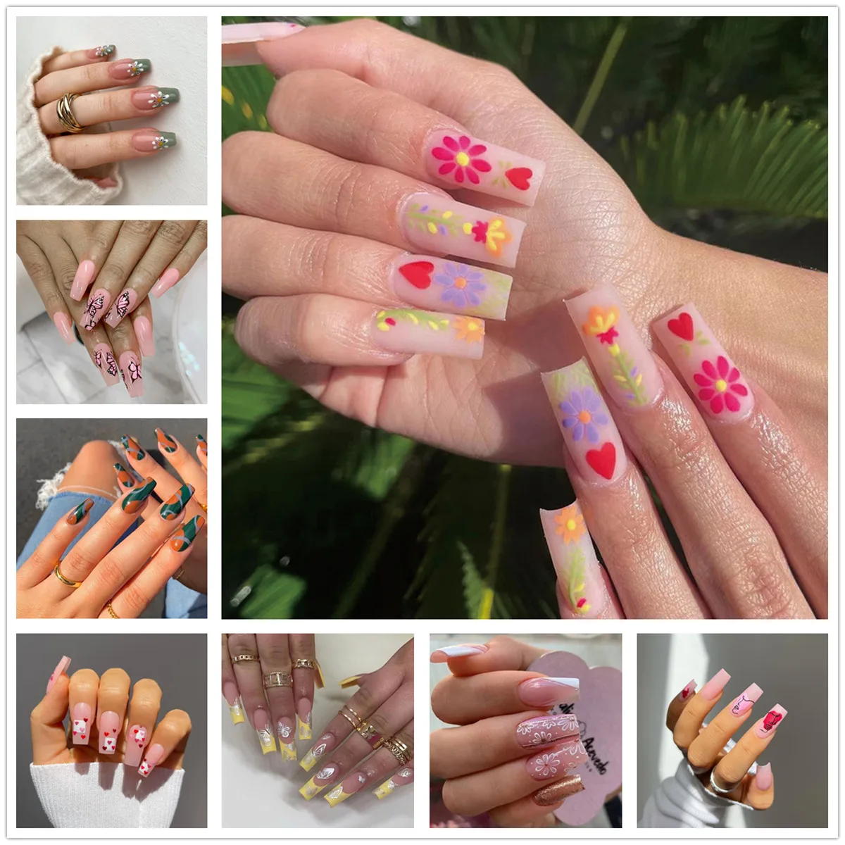 

24Pcs New False Fake Nails Press On Full Cover Wearable Finished Artificial Fingernails Fashion Manicure Nail Tips With Designs