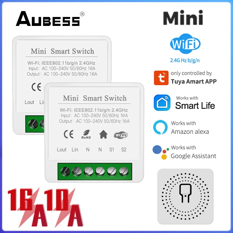 

Мини-переключатель Tuya, 16 А, 10 А, двухсторонний, с поддержкой Wi-Fi