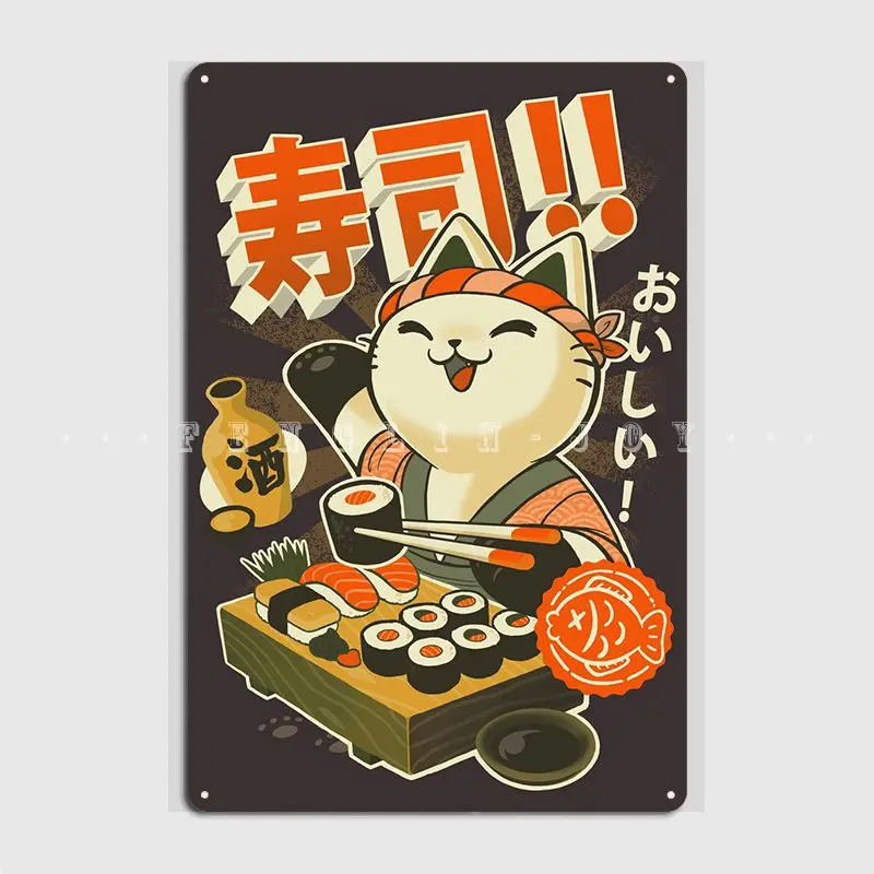 

Sushi Cat Chef Japan Wood Sign Club Home Kitchen Design Mural Painting Wooden Sign Poster
