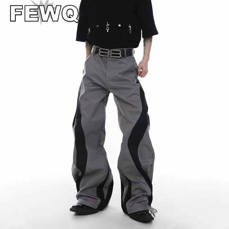 

FEWQ Zipper Split Men's Casual Pant Spliced Male High Street Stitching Color Trousers Y2k Tech Wear 2023 Vintage Tide New 9A7871