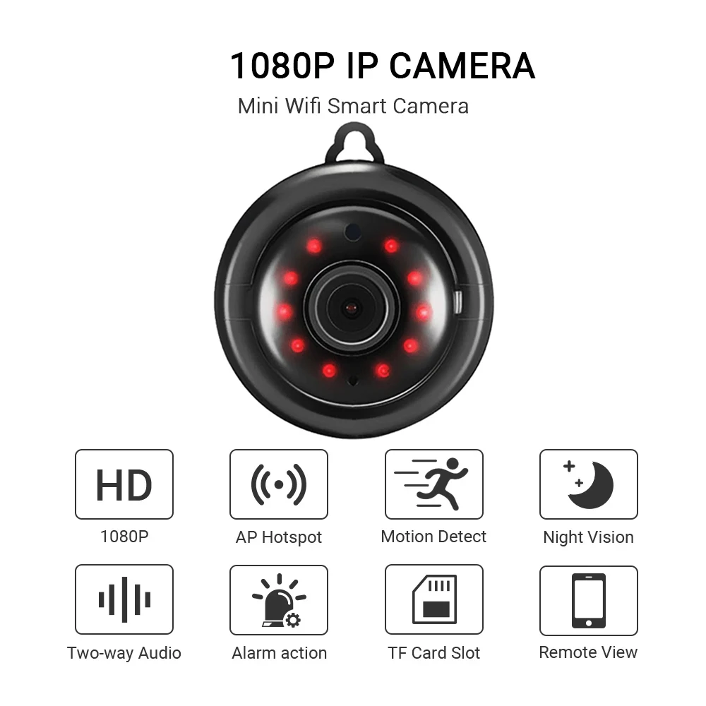 1080 HD IP Camera Mini WiFi Camera with Infrared Night Vision 2-Way Audio Motion Tracker P2P Home Security V380 Monitor Camera