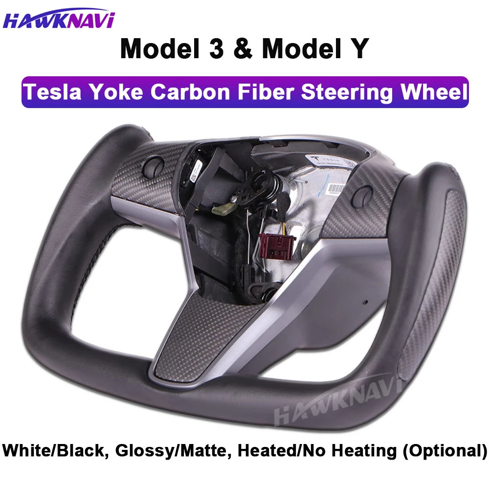 

Yoke Steering Wheel Accessories for Tesla Model 3 Y 2017-2020 Side Pure Carbon Fiber Glossy Matte White Black Heated Optional