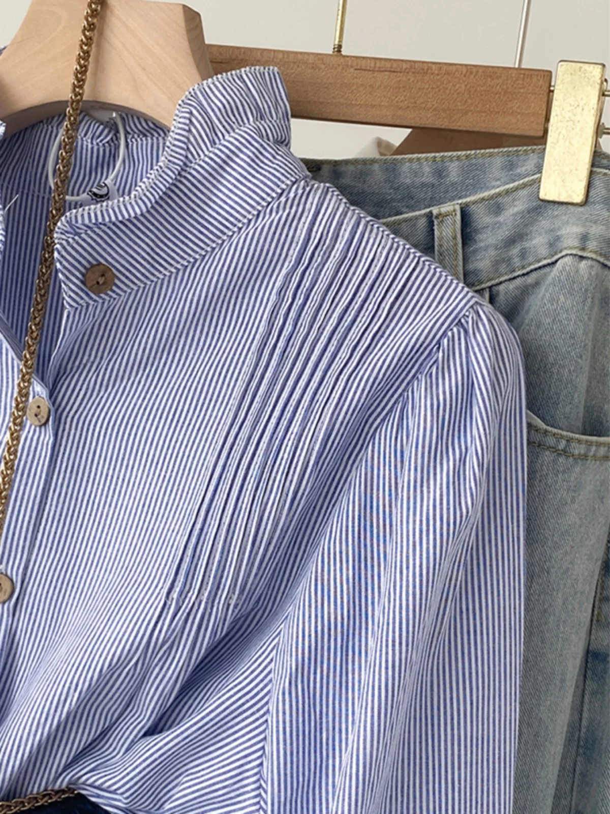 Рубашка женская с длинным рукавом и воротником листья лотоса