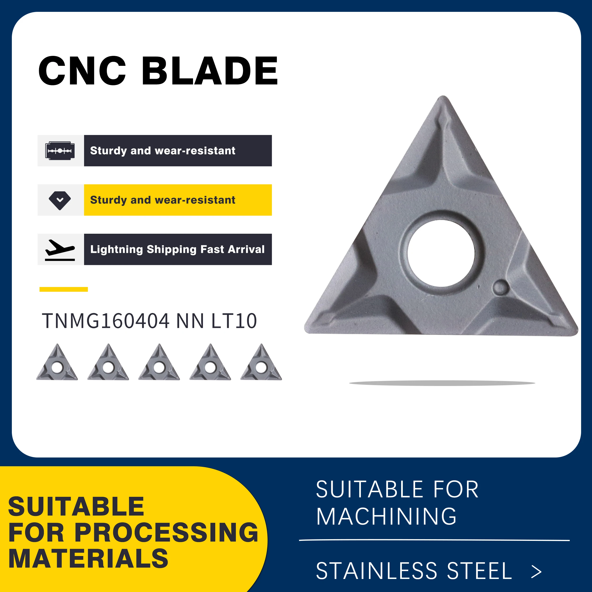 

10pcs TNMG160404 TNMG160408 NN LT10 Carbide Blade CNC Lathe Turning Tools External Cutting Inserts, Stainless Steel Turning Tool