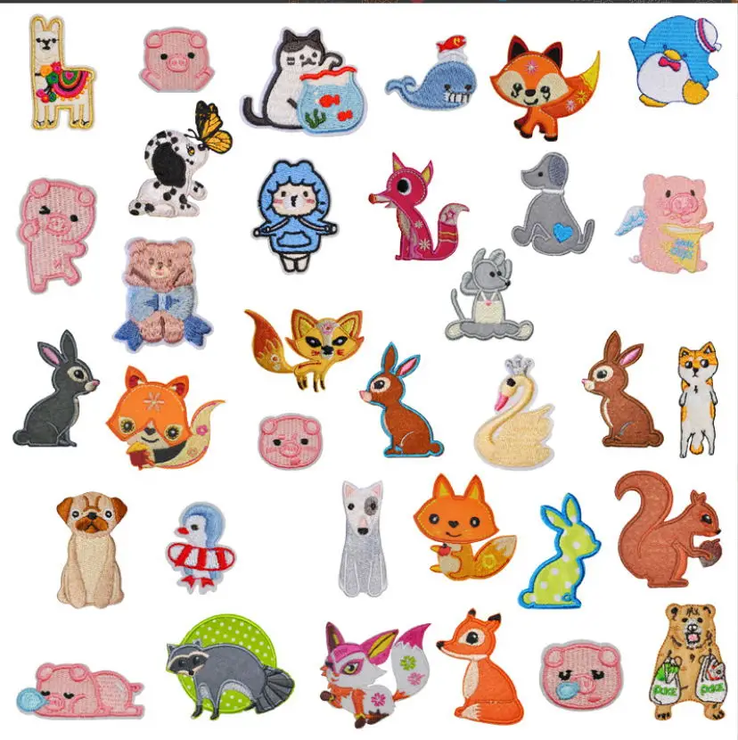 

40 Skus 10 Pcs Animals Embroidery Patches Embroidered Clothing Hat Bag Shoe Repair Material Phone Gift Box Decor DIY Accessory