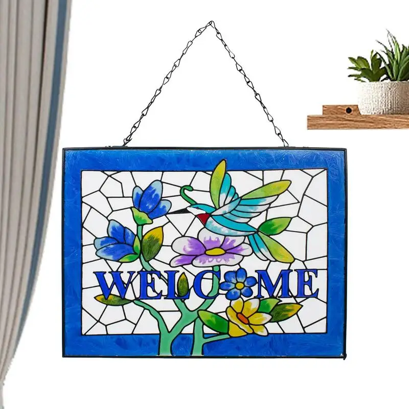 

Hummingbird Window Decor Hummingbird Stained Floral Sun Catcher Collectible Panel For Porch Terrace Colorful Decorative Pendant