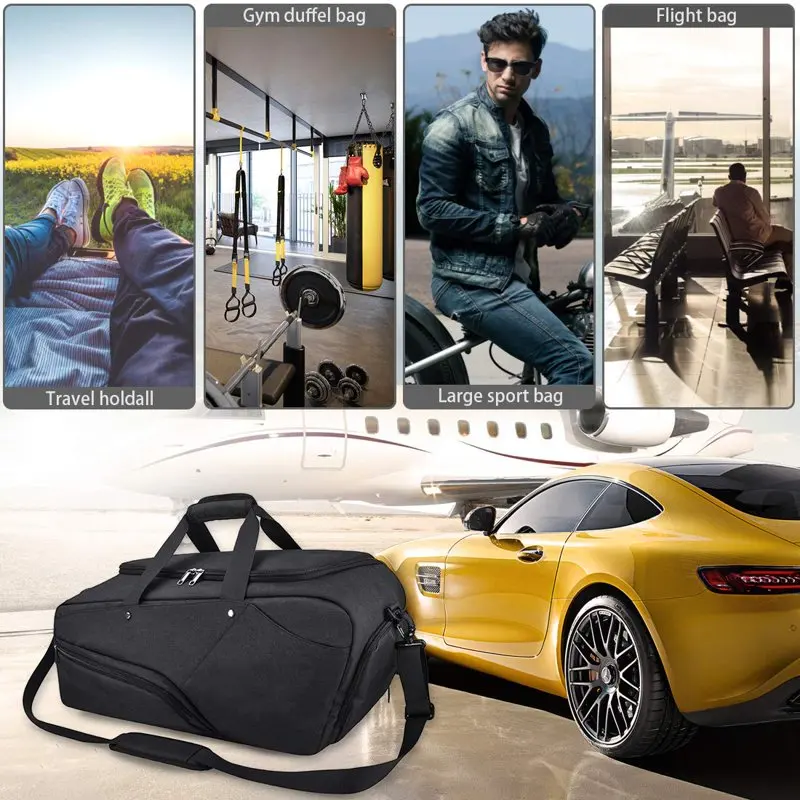 Gym Bag Sports Duffle Bag with Shoes Compartment Waterproof Large Travel Duffel Bags Weekender Overnight Bag for Men Women 45L B