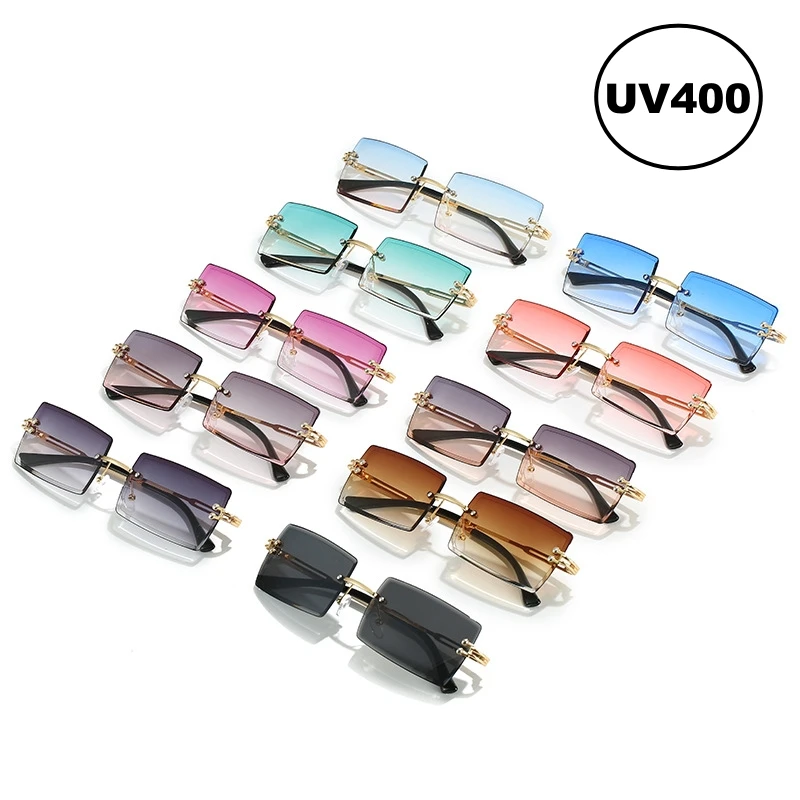 

Classic Outdoor Rectangle Ocean Sunglasses Luxury Rimless Gradient UV400 Sun Glasses Men Women Trendy Sun Shades Gafas De Sol