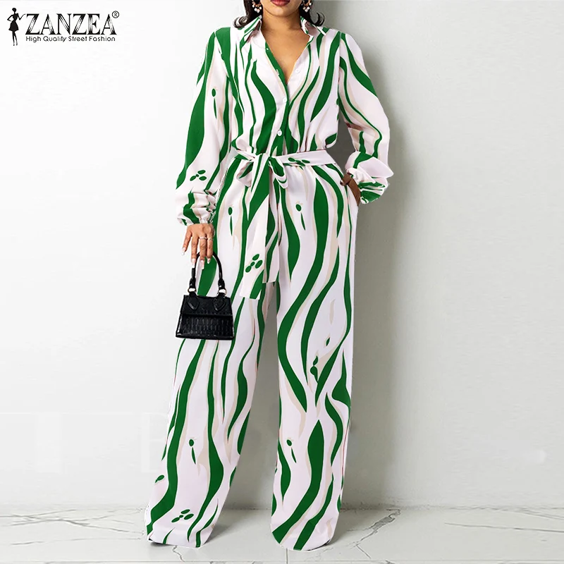 

ZANZEA Casual Long Sleeve Playsuit Women Fashion Wide Leg Rompers Holiday Party Baggy Overalls Spring Autumn OL Printed Jumpsuit