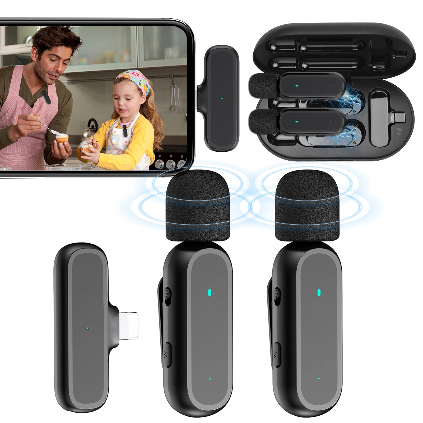 

Wireless Clip-on Microphone Portable One-trigger-One System for Type-C iOS Phones Video Recording Mic 20M Transmission Range