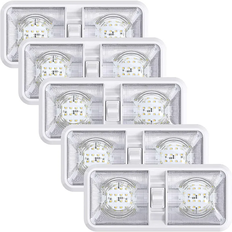 5 Pack RV LED 12v Ceiling Fixtupe Double Dome Dome Light for Car/RV/Trailer/Camper/Boat Natural White 4000-4500K