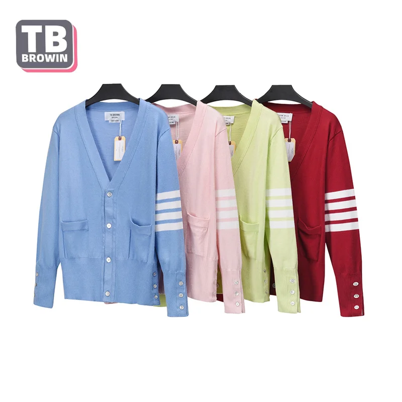 

TB BROWIN Thom Men's Wool Sweater Autumn and Winter 4 Bar Stripes Brand New Floral Cardigan V-neck Luxury Korean Casual