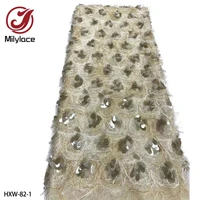 high quality french net lace fabric 3d african tulle mesh lace fabric with sequins for wedding party dress hxw 82