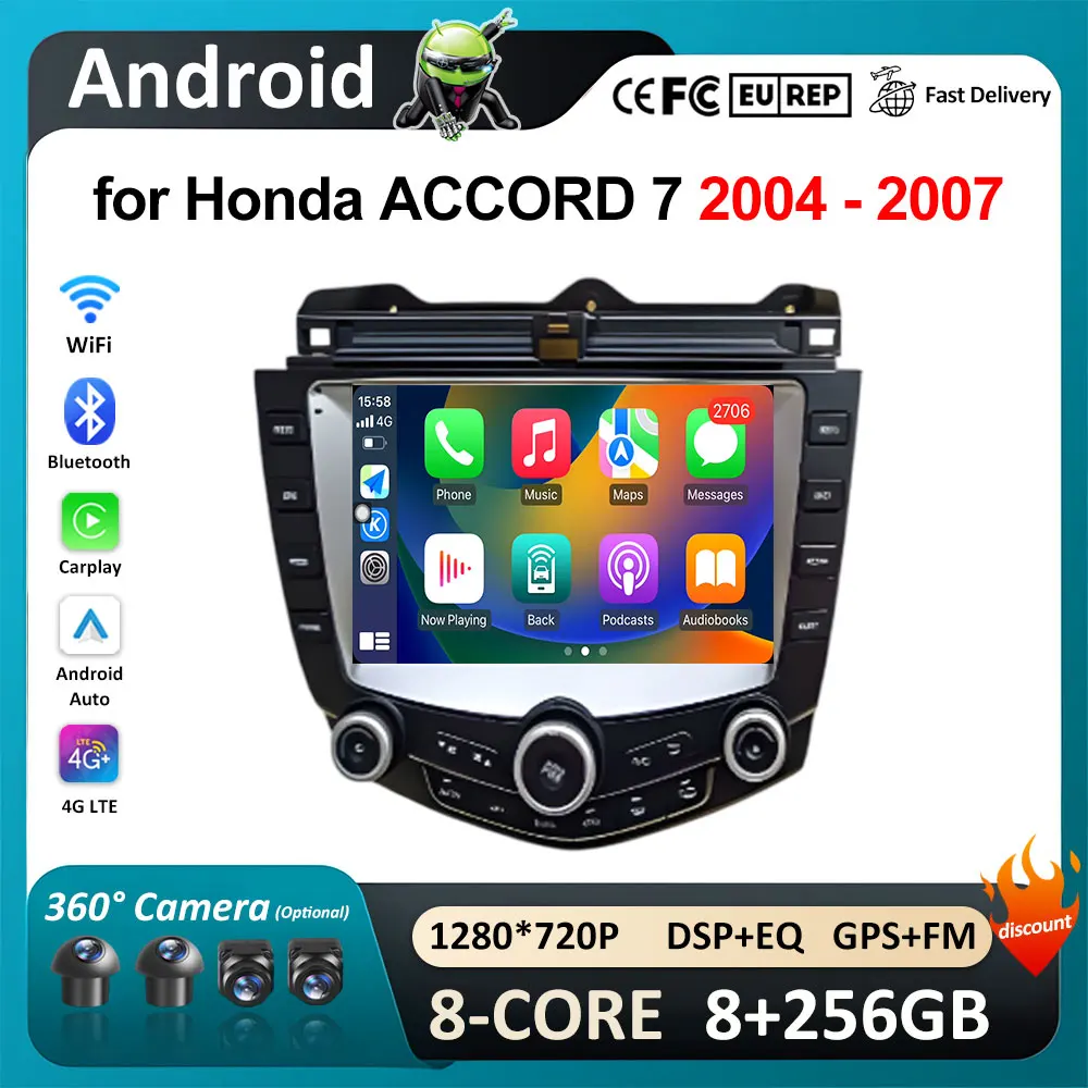 9-дюймовый беспроводной Carplay для Honda ACCORD 7 2004 2005 2006-2007 GPS-навигация HD-экран Android OS