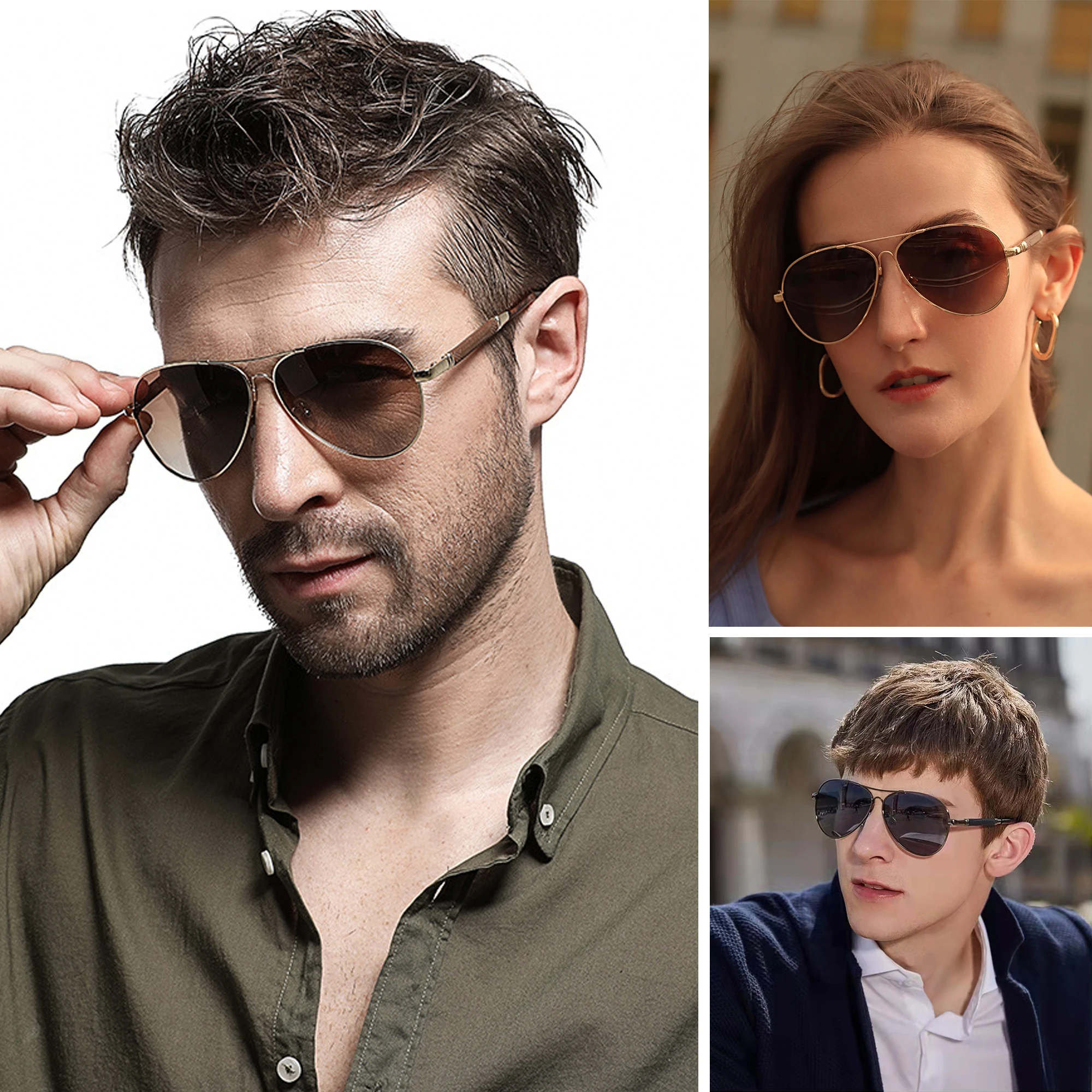 CLLOIO New Titanium Alloy Sunglasses Polarized Men's Sun Glasses Women Fashion Pilot Gradient Eyewear Photochromic Oculos De Sol 3