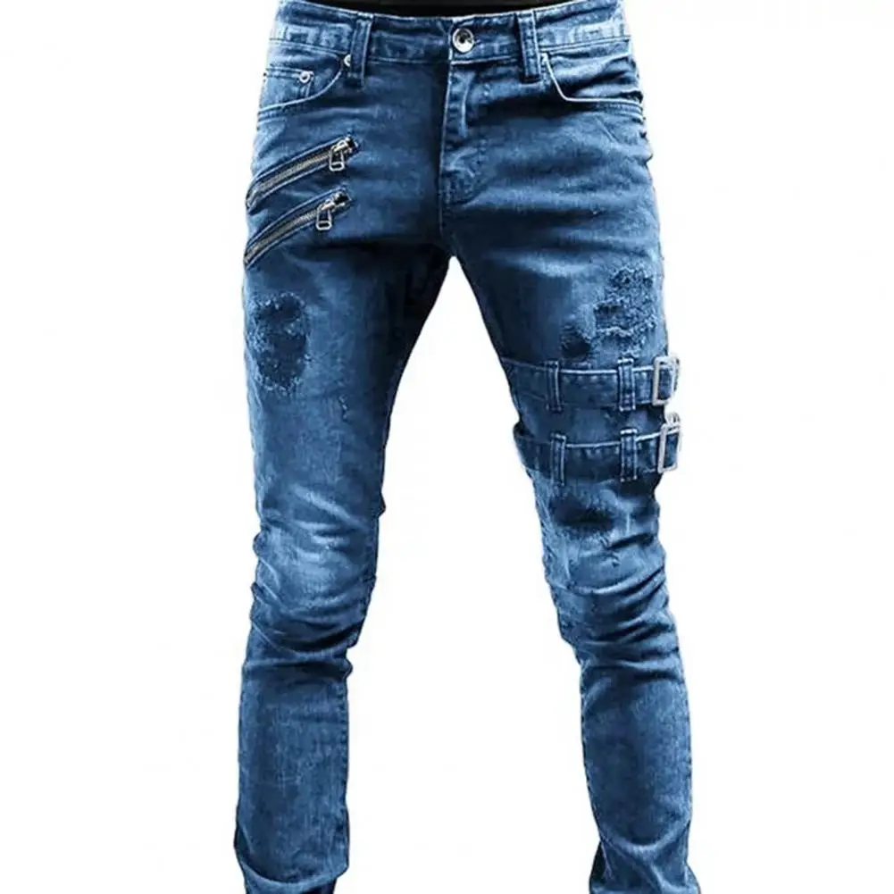 

Мужские джинсы размера плюс, обтягивающие, с боковыми лямками и застежкой-молнией, 3 цвета, брюки, отличные Стрейчевые мужские джинсы, брюки