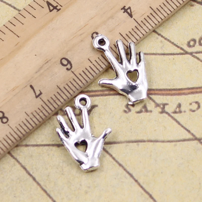 

50pcs Charms Palm Hand Heart Cut 12x18mm Tibetan Silver Color Pendants Antique Jewelry Making DIY Handmade Craft