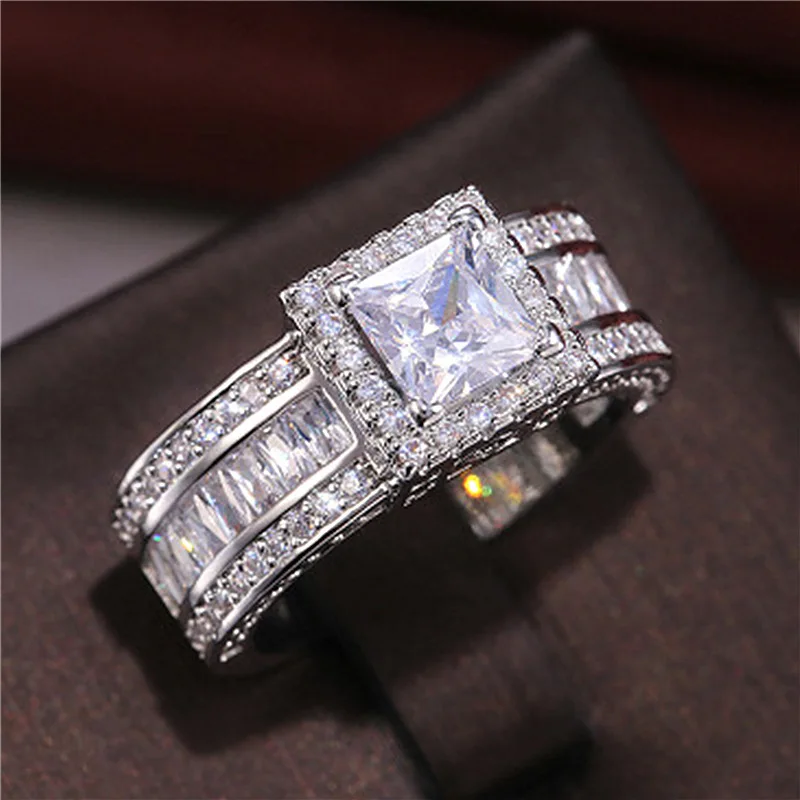 

Milangirl Trendy Ladies Women's Ring Silver Color Crystal Rhinestone Zircon Female Metal Ring for Wedding Engagement Jewelry