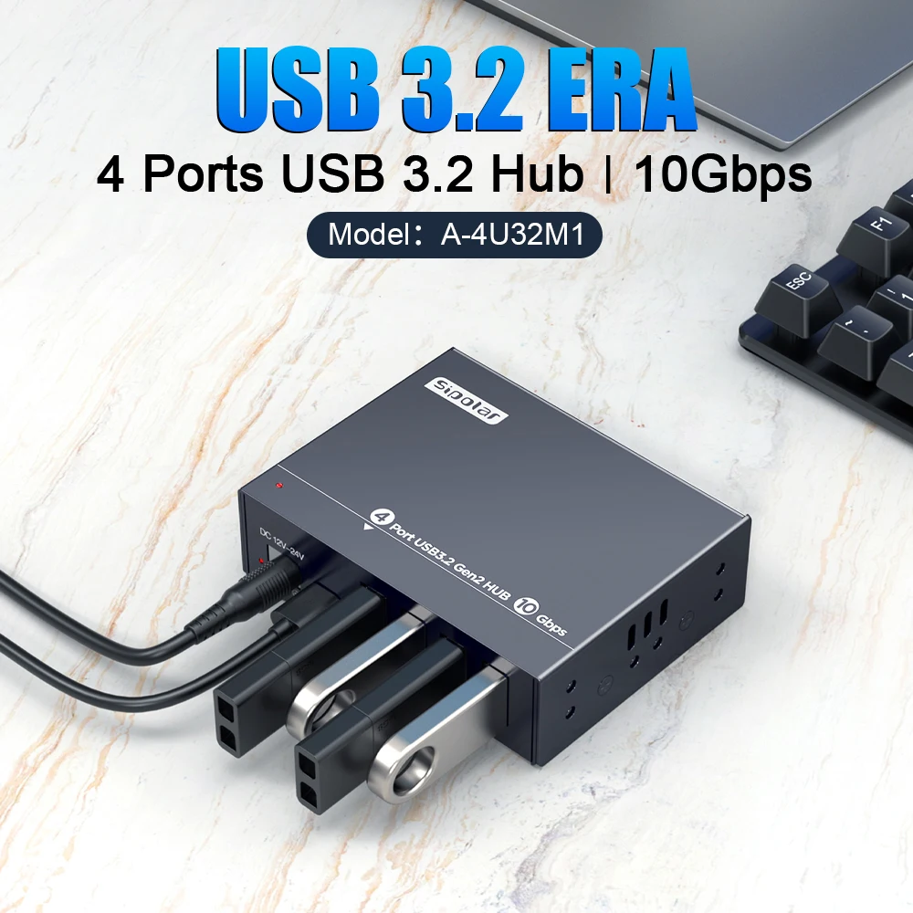 Фото A-4U32M1 4-портовый USB 3.0 хаб 10 Гбит/с для зарядки телефонов, портативные зарядные станции, USB-разветвитель №3