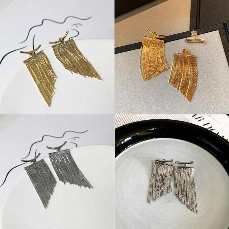 Стильные Металлические висячие серьги уникальные блестящие длинные с