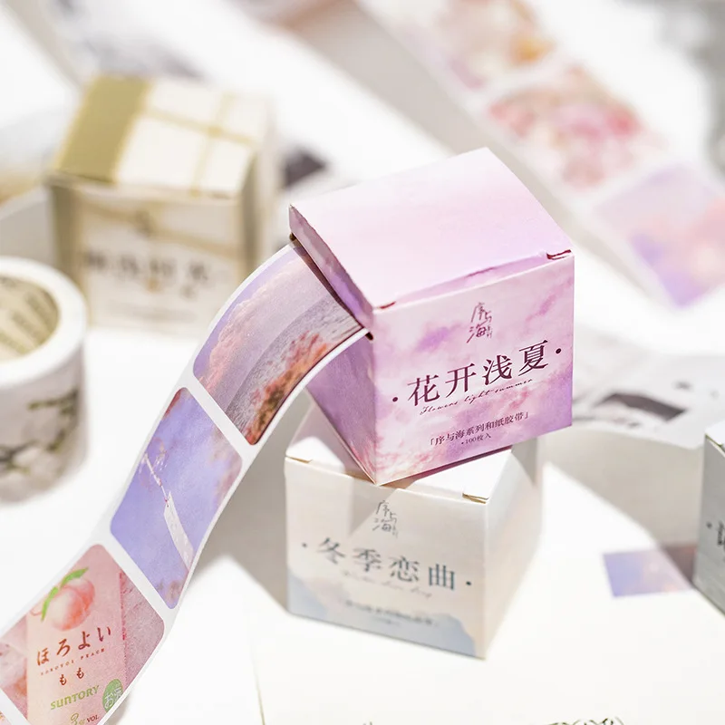 

100 Pcs Cute Landscape Illustration Sky Masking Washi Tape Scenery Decorative Adhesive Tape Diy Scrapbooking Washi Sticker Label