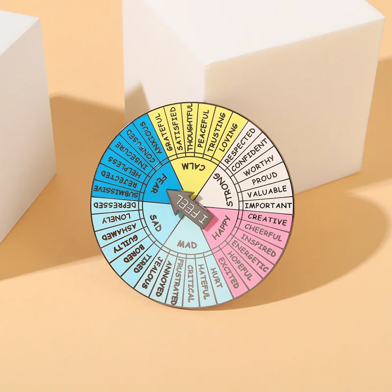 

Colorful Emotion Year Wheel Rotatable Turntable English Letters Enamel Pin Cartoon Brooch Lapel Badges Jewelry Gift Funny Cute