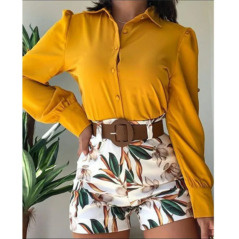 

White Chain Prints Two Piece Sets Womens Outifits Yellow Female Set 2xl 2022 Women's Summer Shorts Wholesale
