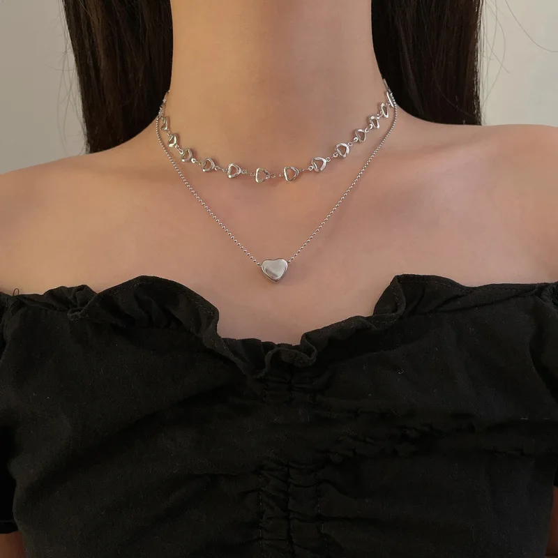 

2022 Double Layers Hollow Heart Pendant Necklace Choker Necklace Jewelry