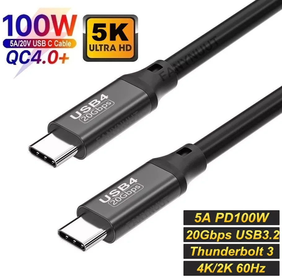 

USB4 Cable USB C 4K@60Hz Video Cable For Macbook Thunderbolt Switch 5A 100W Fast Charging Type C 20Gbps USB3.1 USB3.2 Gen2 Cord